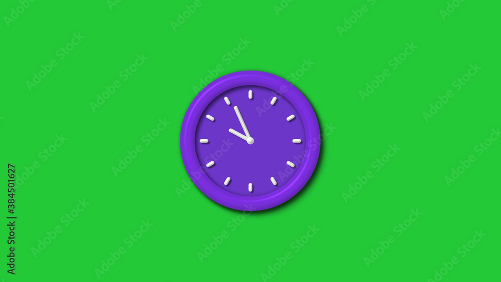 New purple color 3d wall clock isolated on green background,12 hours wall clock New purple color 3d wall clock isolated on green background,12 hours wall clock