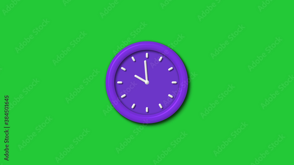 New purple color 3d wall clock isolated on green background,12 hours wall clock New purple color 3d wall clock isolated on green background,12 hours wall clock