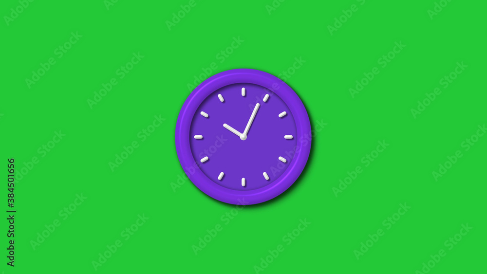 New purple color 3d wall clock isolated on green background,12 hours wall clock New purple color 3d wall clock isolated on green background,12 hours wall clock
