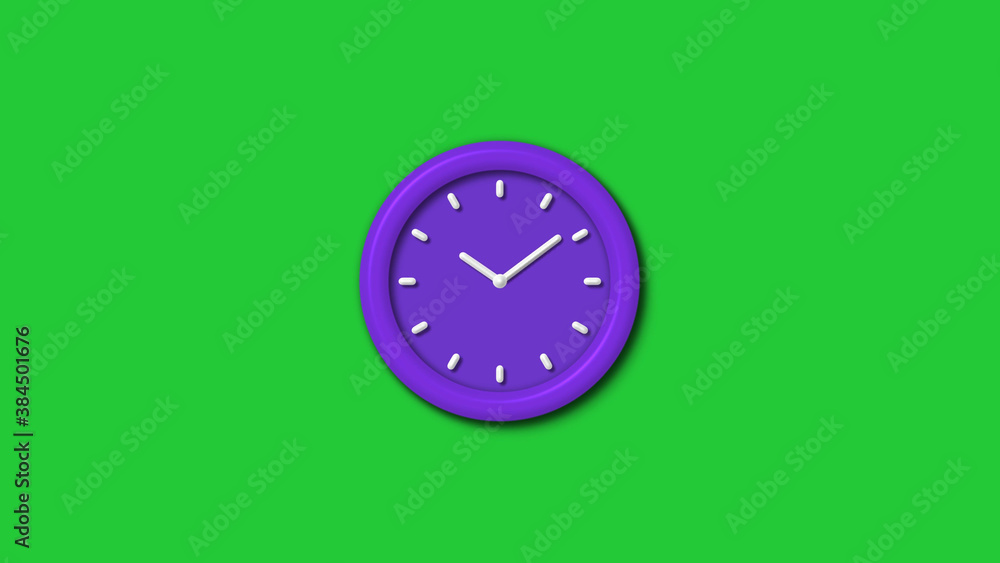 New purple color 3d wall clock isolated on green background,12 hours wall clock New purple color 3d wall clock isolated on green background,12 hours wall clock