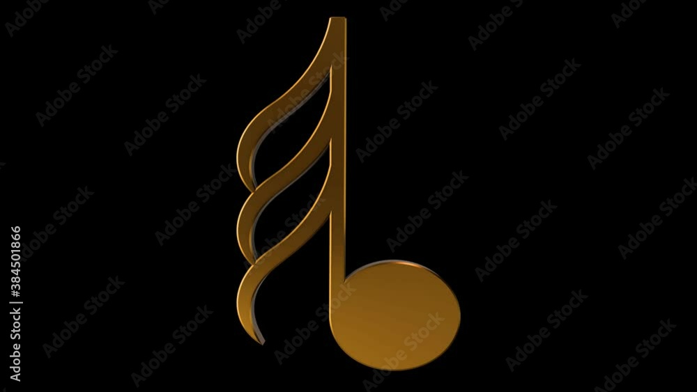 Golden musical notes rotating on an alpha channel background. Stock ...