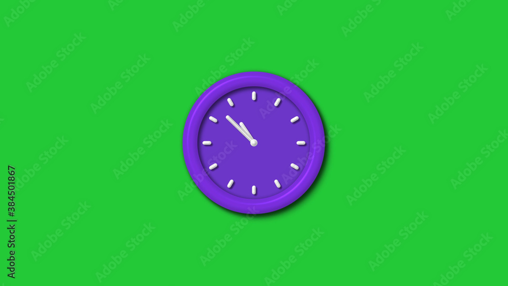 New purple color 3d wall clock isolated on green background,12 hours wall clock New purple color 3d wall clock isolated on green background,12 hours wall clock