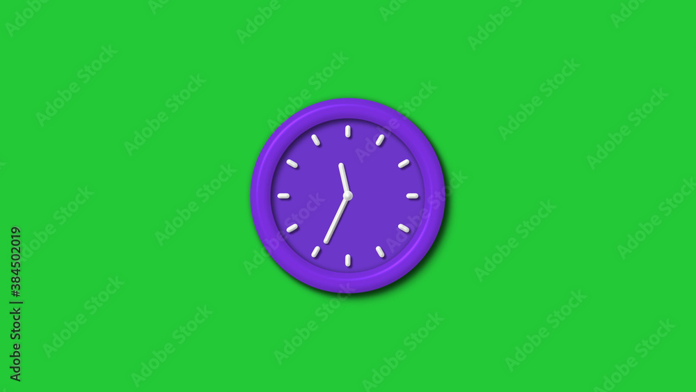 New purple color 3d wall clock isolated on green background,12 hours wall clock New purple color 3d wall clock isolated on green background,12 hours wall clock