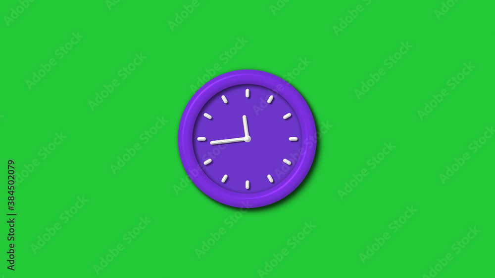 New purple color 3d wall clock isolated on green background,12 hours wall clock New purple color 3d wall clock isolated on green background,12 hours wall clock