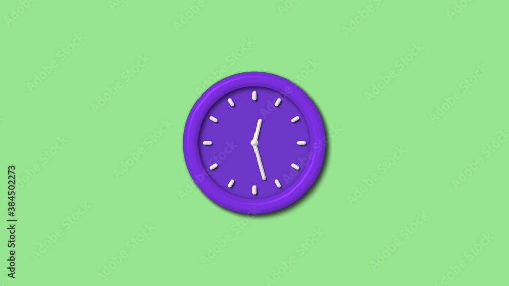 Best purple color 3d wall clock isolated on green light background,12 hours wall clock Best purple color 3d wall clock isolated on green light background,12 hours wall clock