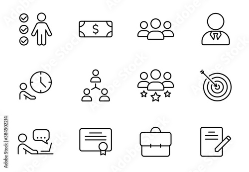 headhunting outline vector icons isolated on white. teamwork icon set for web and ui design, mobile apps and print products