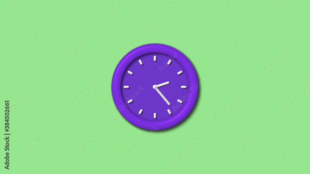 Amazing purple color 3d wall clock isolated on green light background,Counting down wall clock isolated Amazing purple color 3d wall clock isolated on green light background,Counting down wall clock isolated