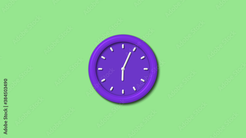 Purple color 3d wall clock isolated on green light background,counting down wall clock Purple color 3d wall clock isolated on green light background,counting down wall clock