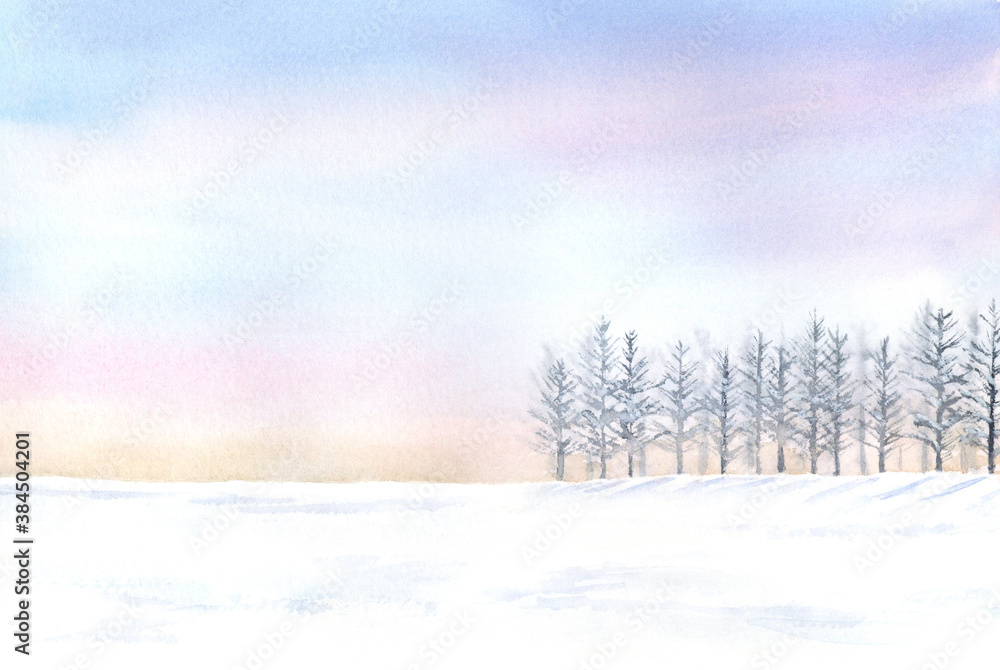 優しいイメージの冬の景色 水彩画 優しいイメージの冬の景色 水彩画
