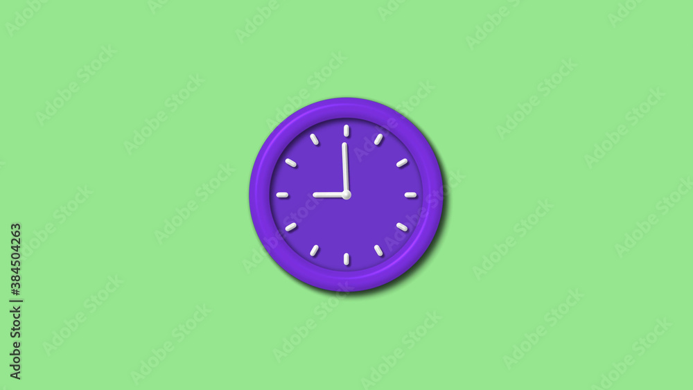 New purple color 3d wall clock isolated on green light background,Counting down wall clock isolated New purple color 3d wall clock isolated on green light background,Counting down wall clock isolated