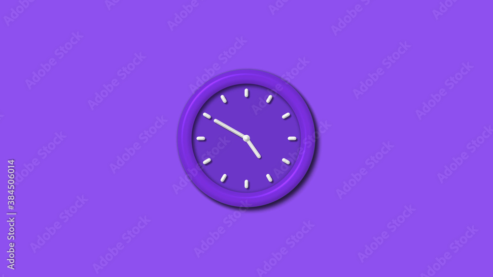 12 hours 3d wall clock isolated on purple background, counting down wall clock