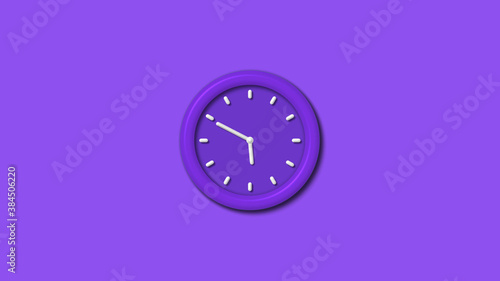 Purple color 12 hours 3d wall clock isolated on purple background,3d wall clock, Clock isolated