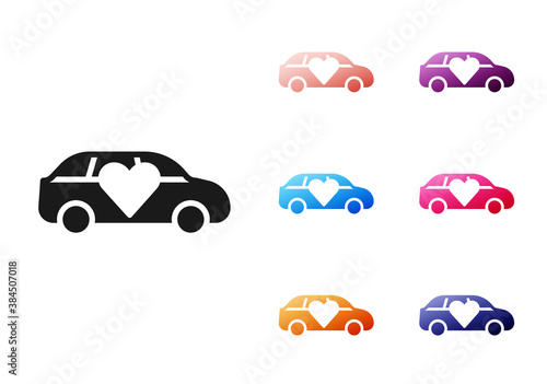 Black Luxury limousine car icon isolated on white background. For world premiere celebrities and guests poster. Set icons colorful. Vector.