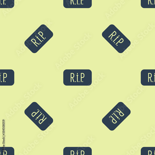 Blue Speech bubble rip death icon isolated seamless pattern on yellow background. Vector.