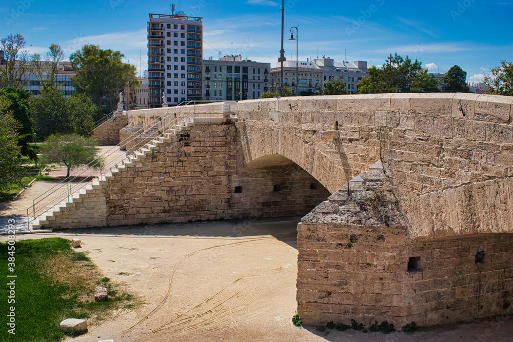 Trinity Bridge over the old Turia riverbed in Valencia