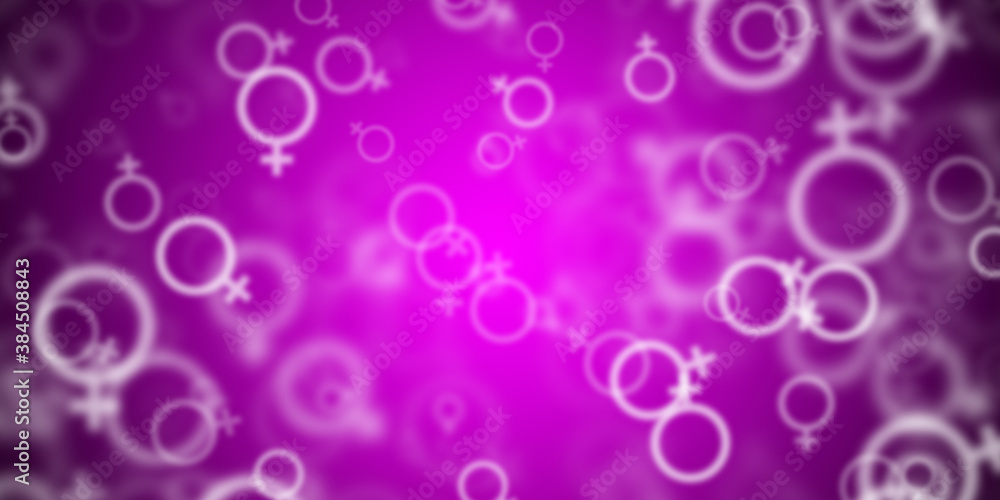 Abstract magenta background with flying female symbols