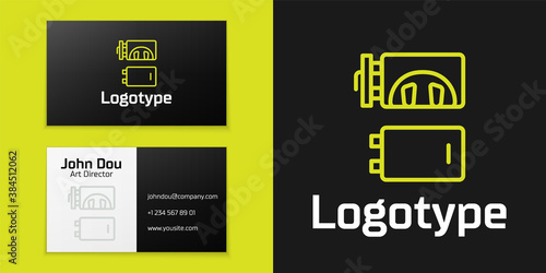 Logotype line Crematorium icon isolated on black background. Logo design template element. Vector.