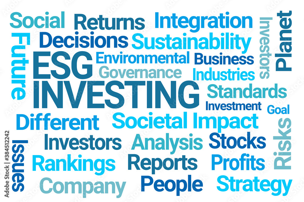 ESG Investing Word Cloud on White Background - obrazy, fototapety, plakaty 