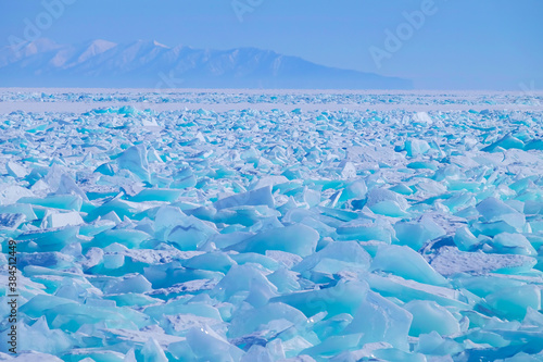 Field of ice hummocks on the frozen Lake Baikal  Irkutsk  Russia. 