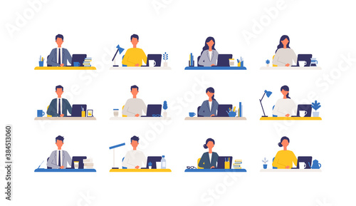 Digital nomad concept. Vector illustration of people can work anywhere. Workers at home or office. photo