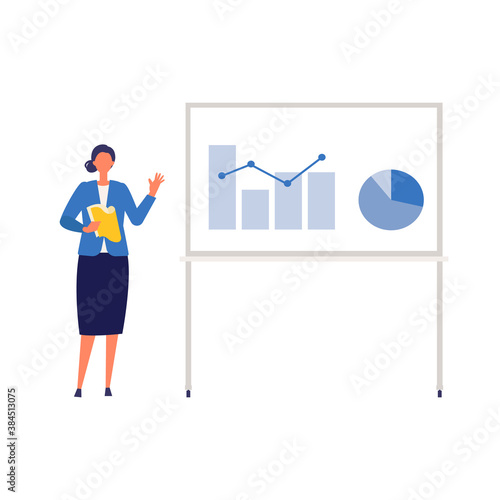 Illustration of working business person. Woman having presentation.