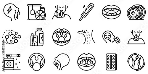 Tonsillitis icons set. Outline set of tonsillitis vector icons for web design isolated on white background