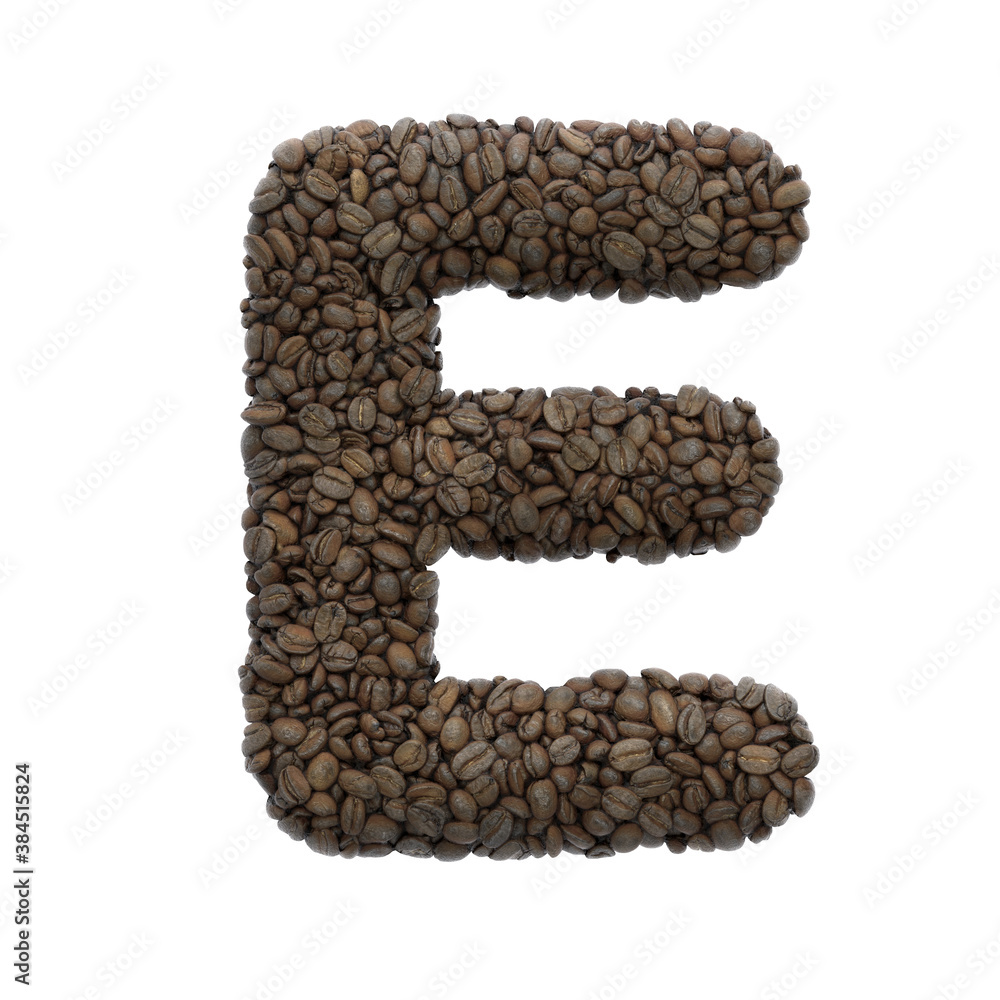 Coffee letter E - Capital 3d roasted beans font - suitable for Coffee, energy or insomnia related subjects Coffee letter E - Capital 3d roasted beans font - suitable for Coffee, energy or insomnia related subjects