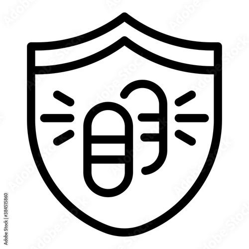 Shield probiotics capsule icon. Outline shield probiotics capsule vector icon for web design isolated on white background