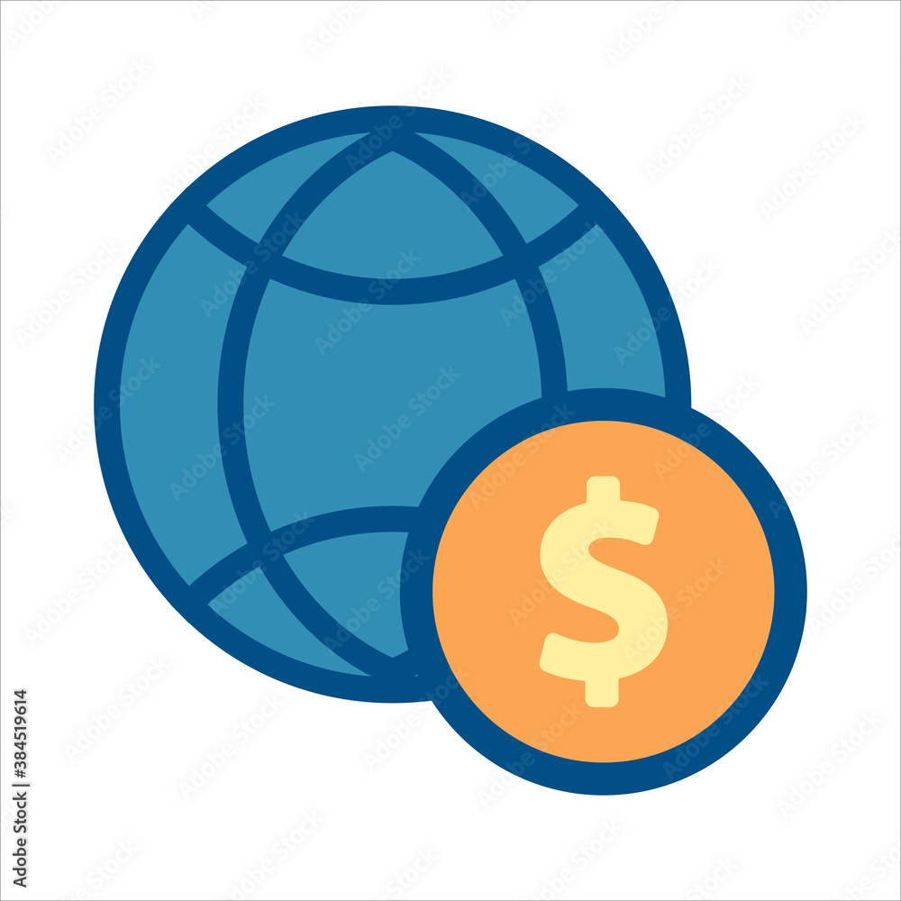 globe icon vector. globe with money icon .flat design style icon vector concept globe icon vector. globe with money icon .flat design style icon vector concept
