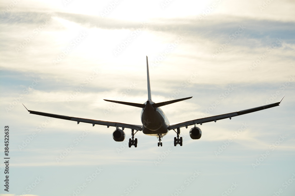 Airplane landing at barcelona airport