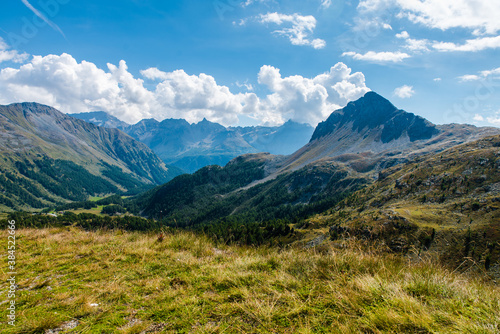 Landscape in the mountains in canton Graubünden, Switzerland. 