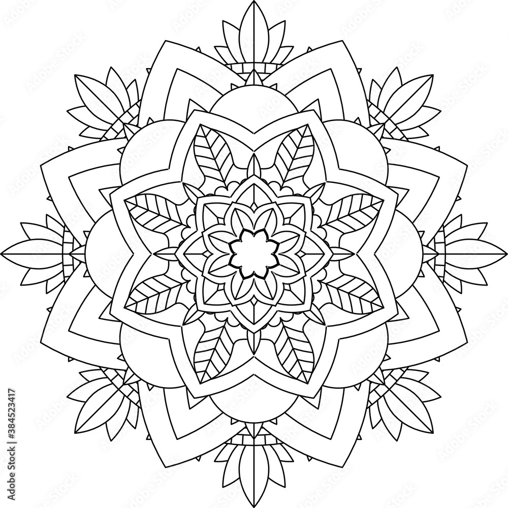 Easy Mandala coloring book simple and basic for beginners, seniors and children. Set of Mehndi flower pattern for Henna drawing and tattoo. Decoration in ethnic oriental, Indian style.