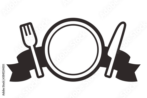 Ranking material with knives, forks and plates decorated with simple ribbons