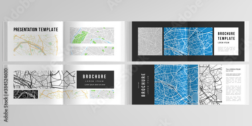 Vector layouts of horizontal presentation design templates with urban city map of Paris for landscape design brochure, cover design, flyer, book design, magazine.