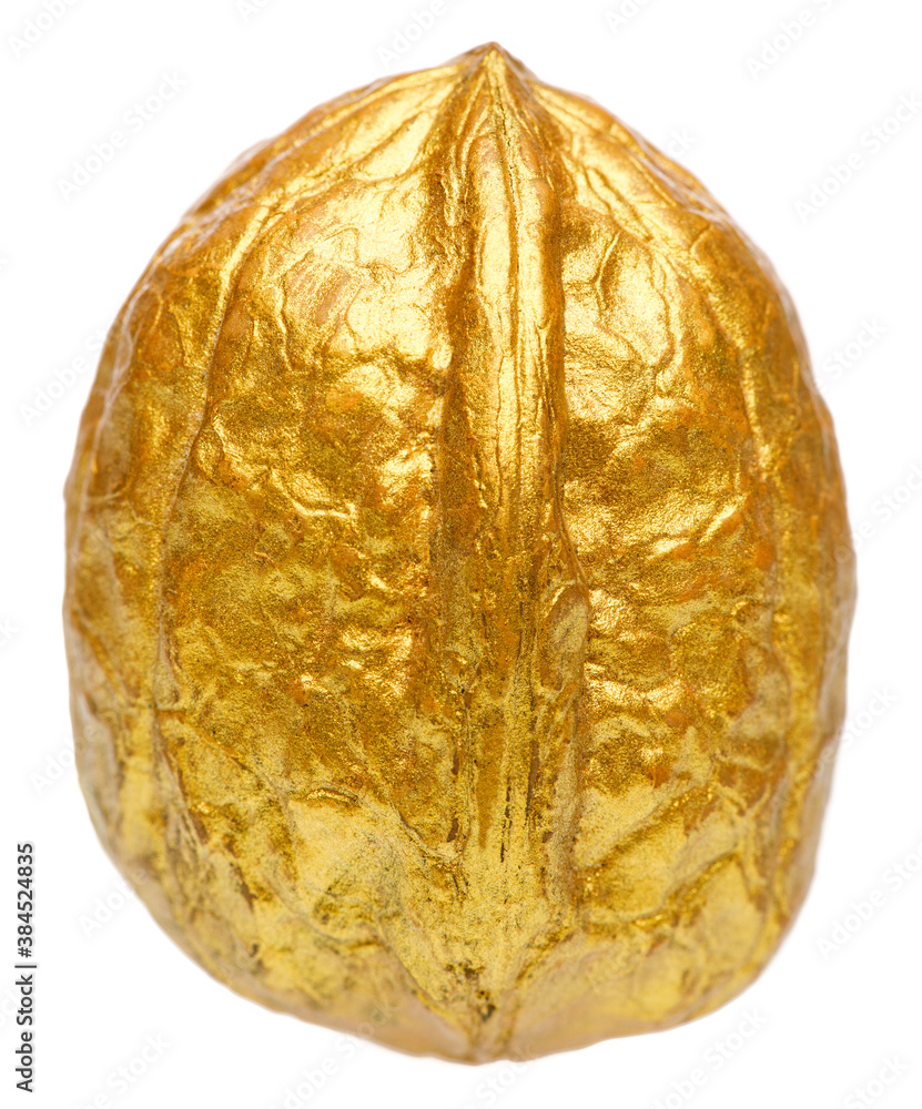 Golden nut christmas decoration isolated on white background Golden nut christmas decoration isolated on white background