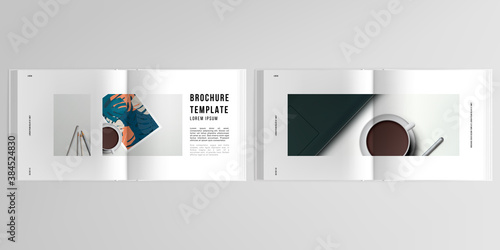 3d realistic vector layout of cover mockup design templates for bifold square brochure, cover design, book design, magazine, brochure cover. Home office concept, study or freelance, working from home.