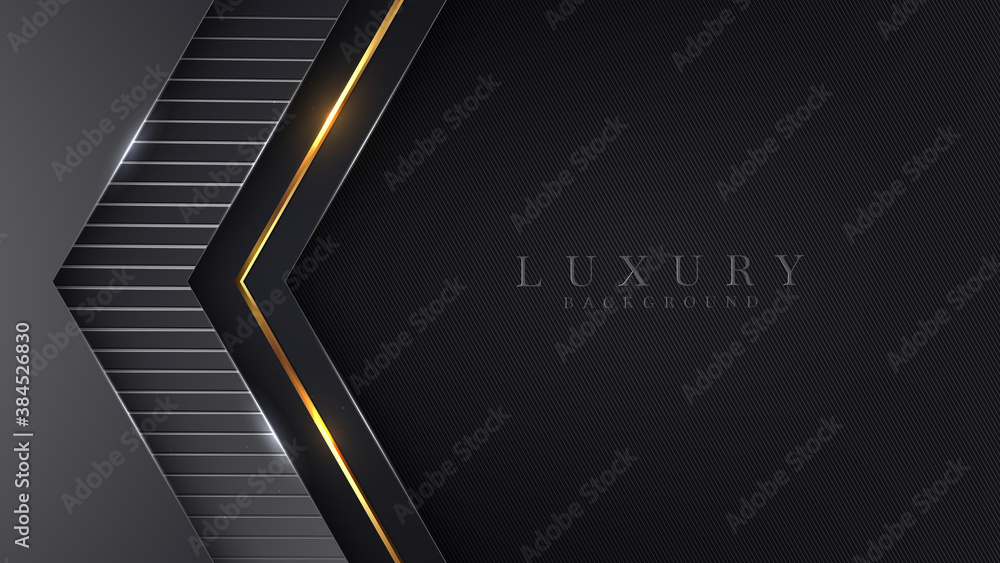 Obraz premium Luxury abstract background, golden lines on dark, modern black backdrop concept 3d style. Illustration from vector about modern template deluxe design.