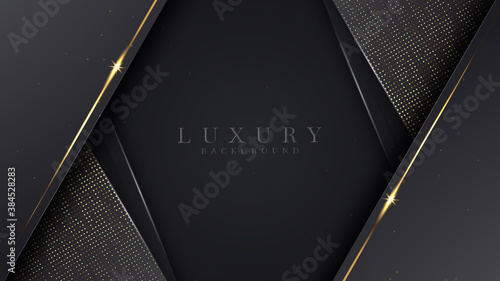 Luxury abstract background, golden lines on dark, modern black backdrop concept 3d style. Illustration from vector about modern template deluxe design.