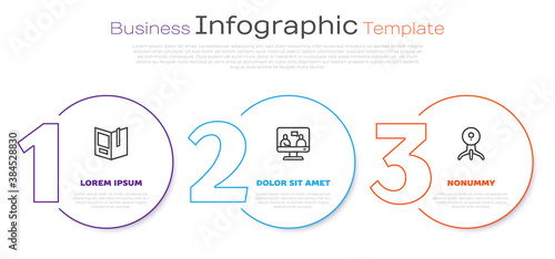 Set line Open book, Online education and Web camera. Business infographic template. Vector.