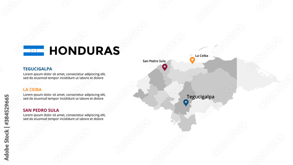 Honduras vector map infographic template. Slide presentation. Global business marketing concept. North America country. World transportation geography data. 