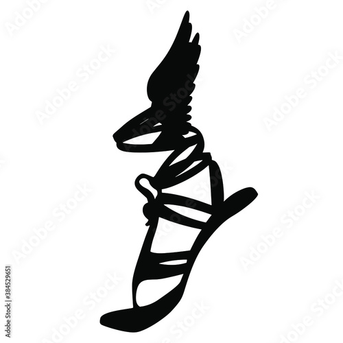 Silhouette of Hermes sandal. Heraldry. Hand drawn vector illustration isolated on white.