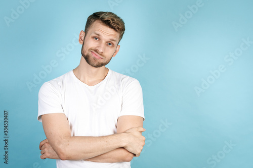 Young and adult man making upset face