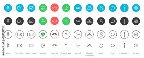 Set Video Call Icon Simple Flat Design.