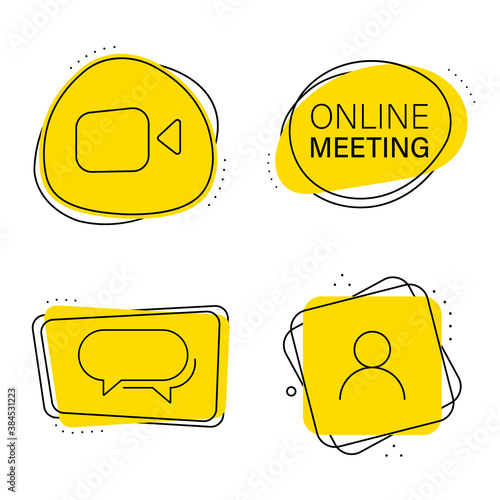 Set of video call stickers, conferences with icons.