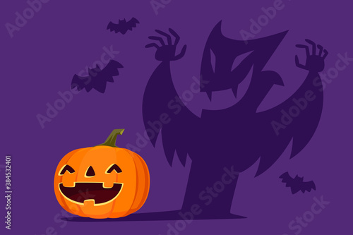 halloween carved pumpkin with shadow as dracula