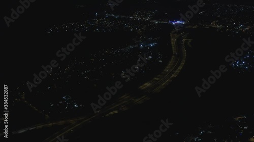 Jerusalem Road 1 and Mevaseret zion neighbourhood, Night aerial
Drone footage tel aviv and Jerusalem Highway shot with limited traffic, October 2020
 photo