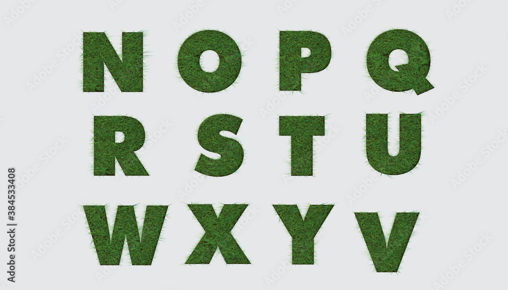 Alphabet Set of Green Grass Letters on white background. Alphabet Set of Green Grass Letters on white background.