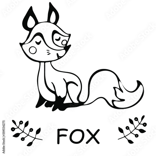 coloring pictures with a Fox and the word Fox, drawn contours isolated on a white background, educational resource, kindergarten and Junior school