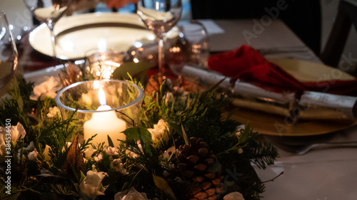 A table beautifully set up for a winter celebration