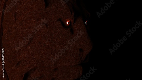 Photography Lion close up face showing on black background, illustration